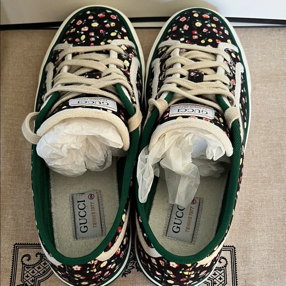 Gucci Black Floral Tennis Sneakers - Picture 4 of 6